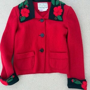 Vintage 80’s-90’s Western Red Wool Jacket with Floral Embroidery